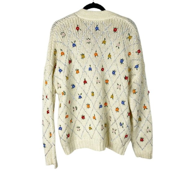 Zara Womens Ivory Limited Edition Embroidered Oversized Cardigan Sweater Size S - Picture 5 of 8